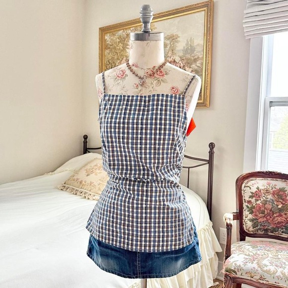 Tops - blue plaid tie strap cami top Social Scene size large